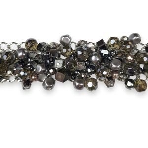 Bead Charm Chain Bracelet Wide Silver Tone Gray Taupe Vintage Premier Designs